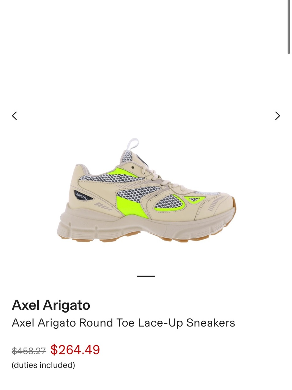 Axel Arigato Cream Sneakers with Neon Yellow Accents